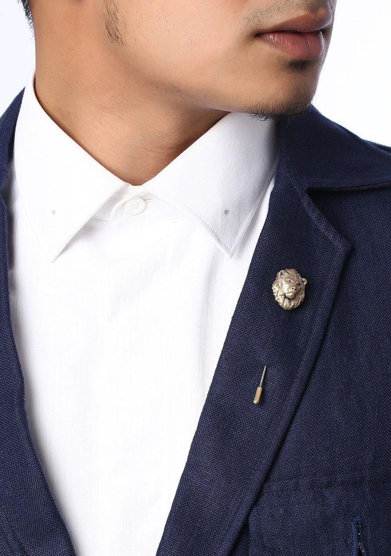 Men Antique Gold Toned Stone Studded The Lion King Lapel Pin