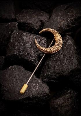 Men Gold Toned Lunaria Lapel Pin Brooch