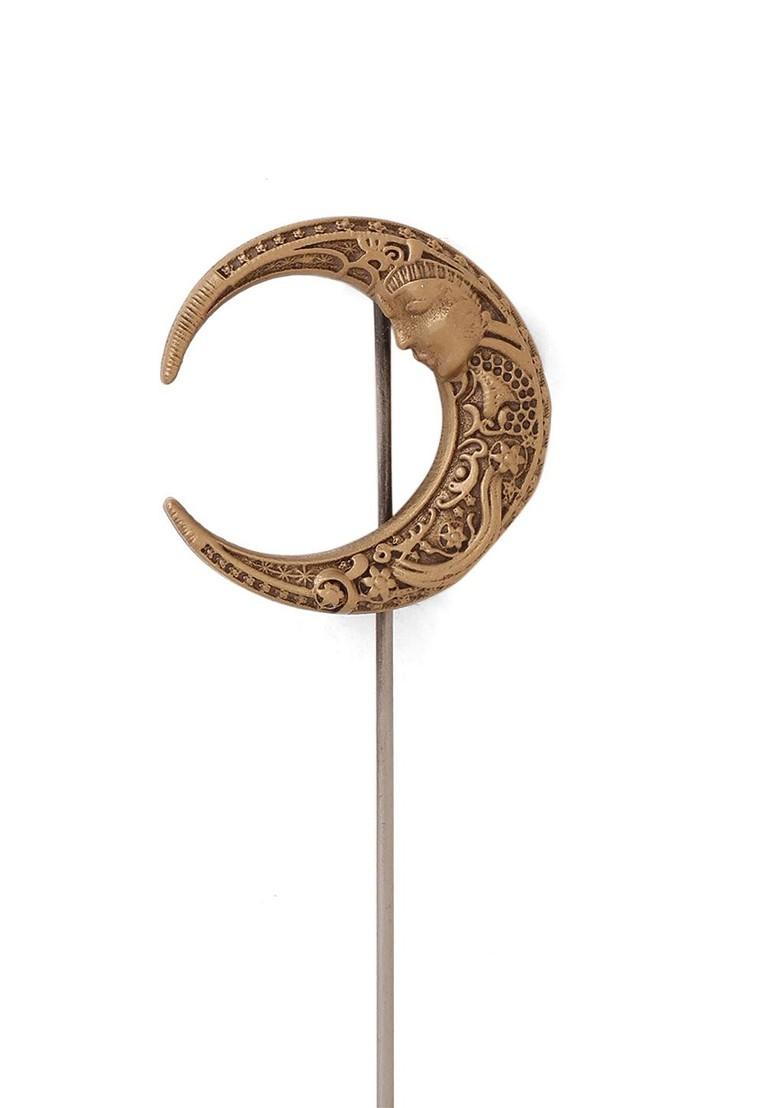 Men Gold Toned Lunaria Lapel Pin Brooch