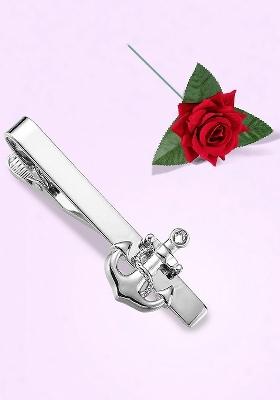 Men Silver Plated Tie Pin With Rose