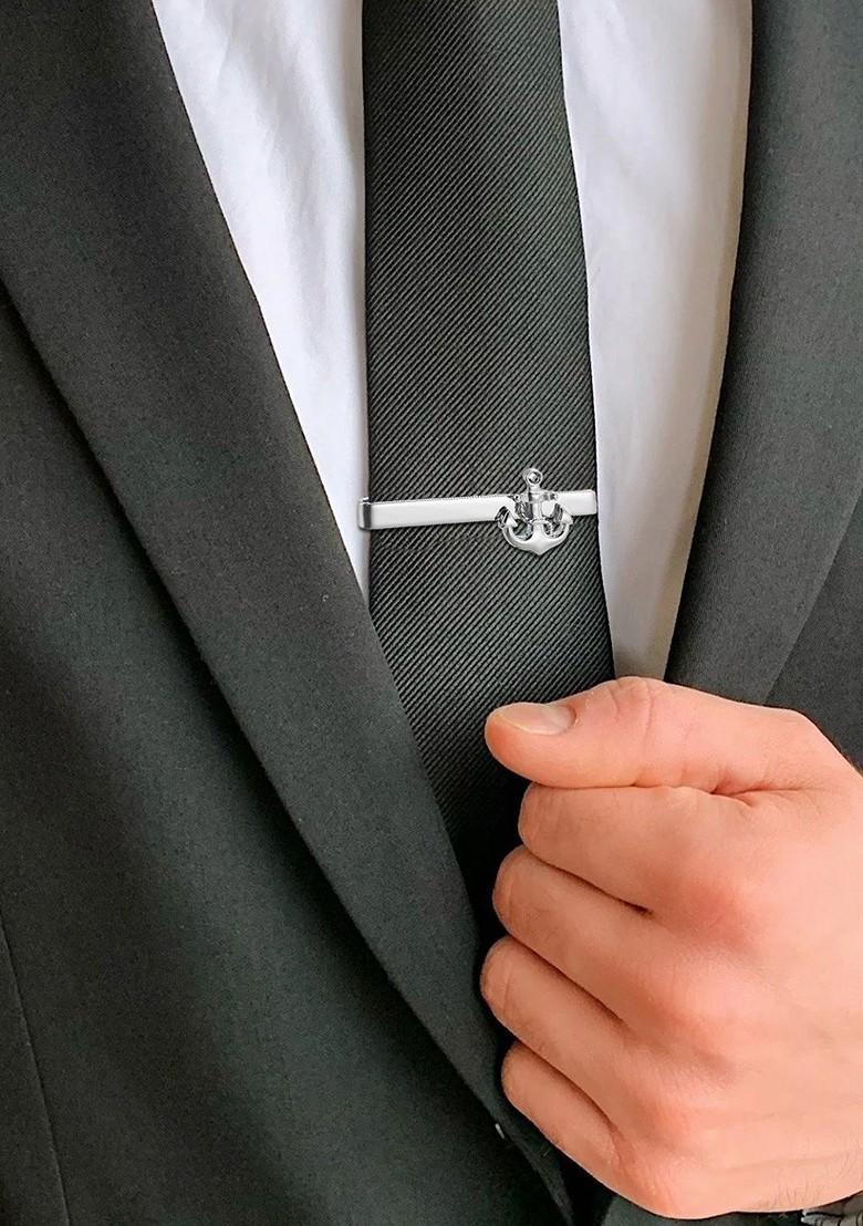 Men Silver Plated Tie Pin With Rose