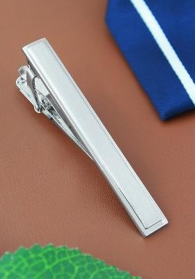 Unisex Silver Toned Solid Bullion Tie Pin