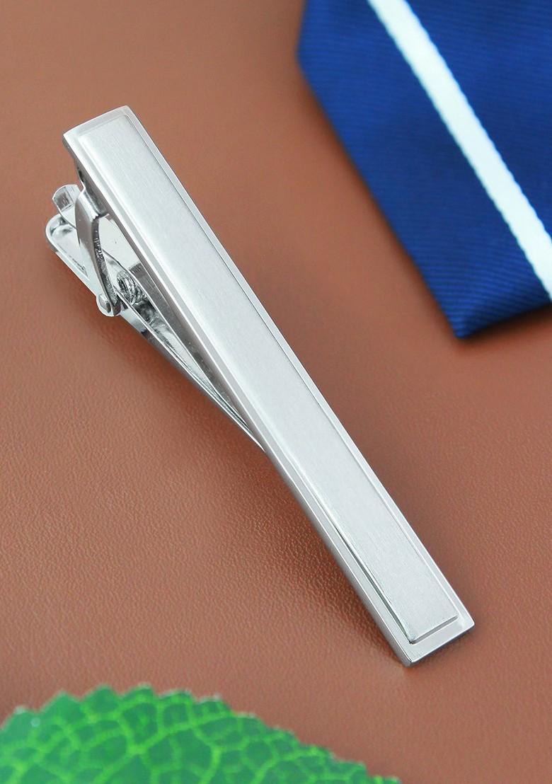 Unisex Silver Toned Solid Bullion Tie Pin