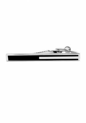 Men Silver Toned Black Solid Brass Tie Pin