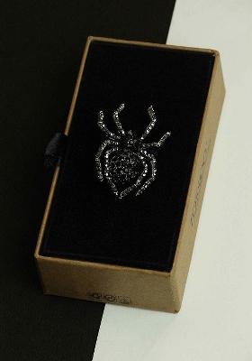Men Stone Studded Spider Charm Brooch