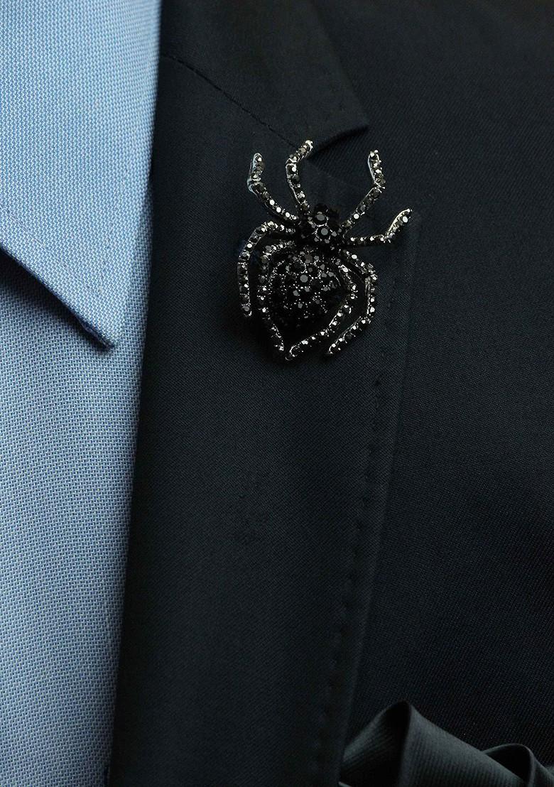 Men Stone Studded Spider Charm Brooch