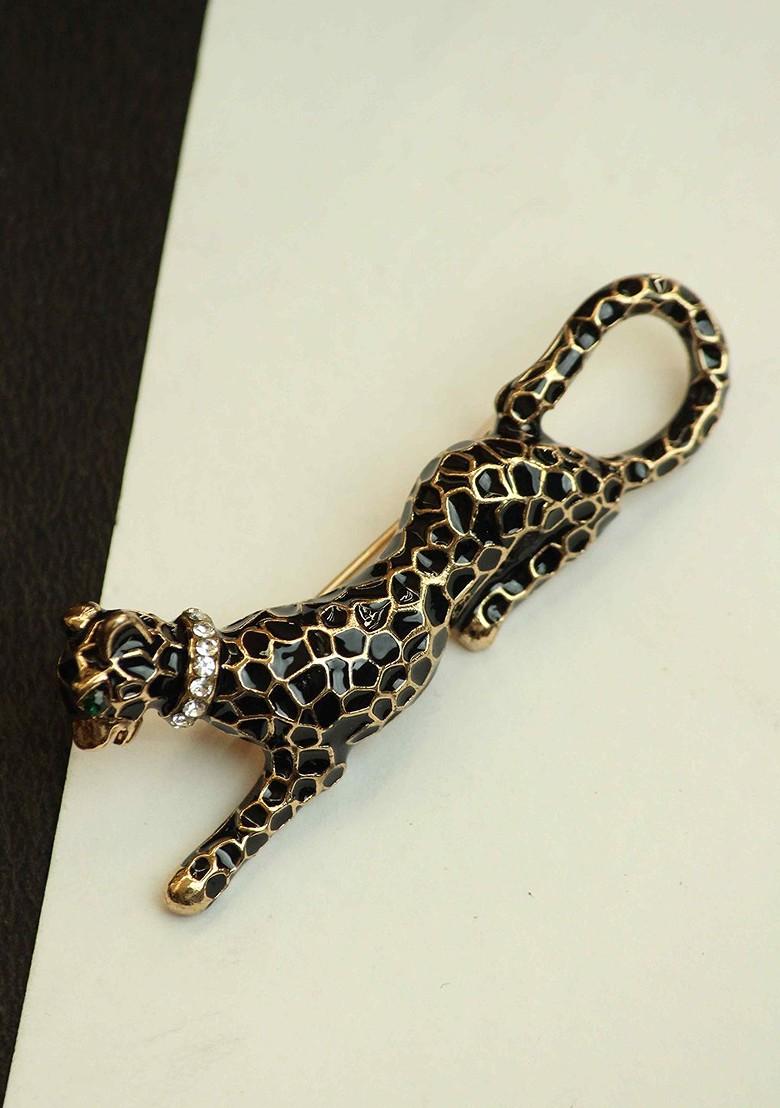 Men Stone Studded Leopard Design Brooch