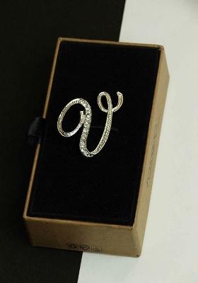 Men Alphabet V Charm Stone Studded Brooch