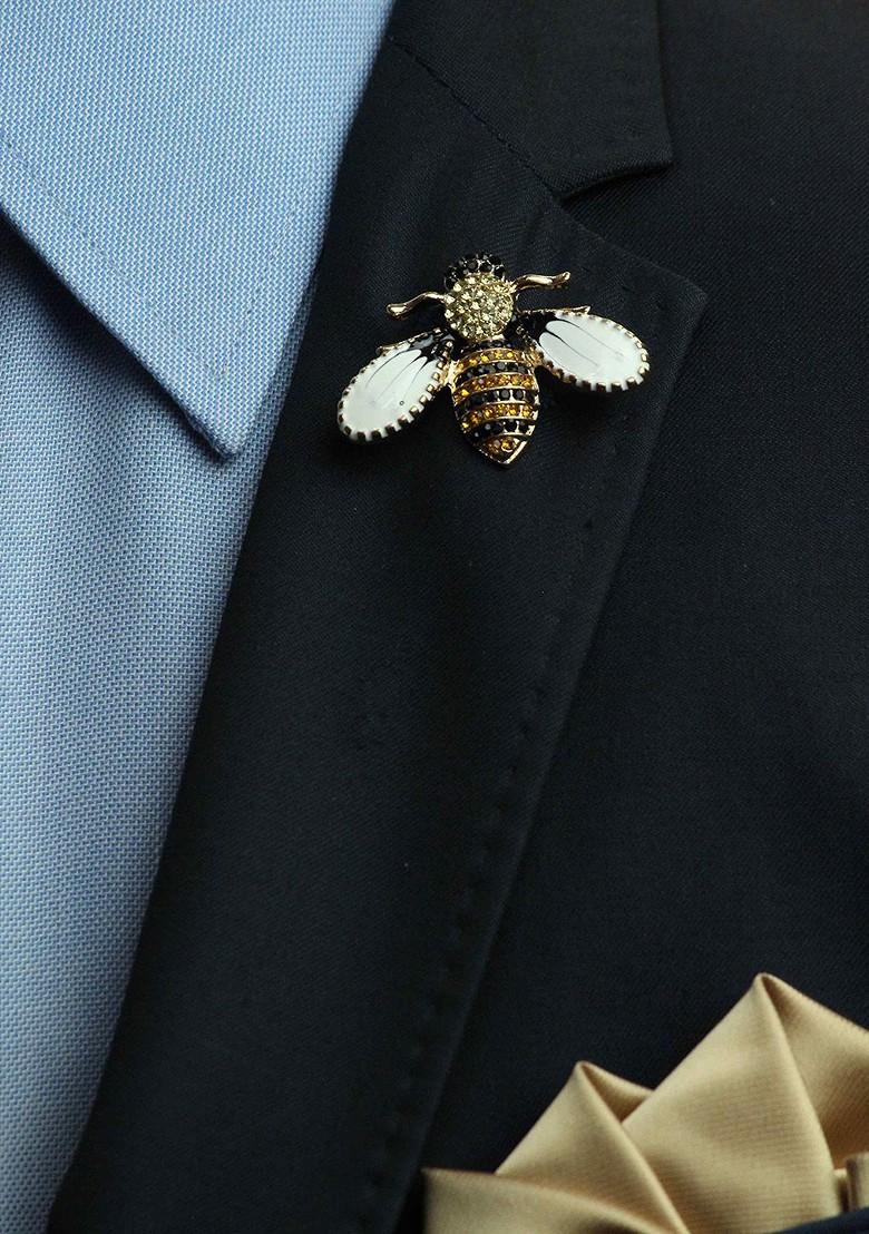 Men Honeybee Charm Stone Studded Brooch