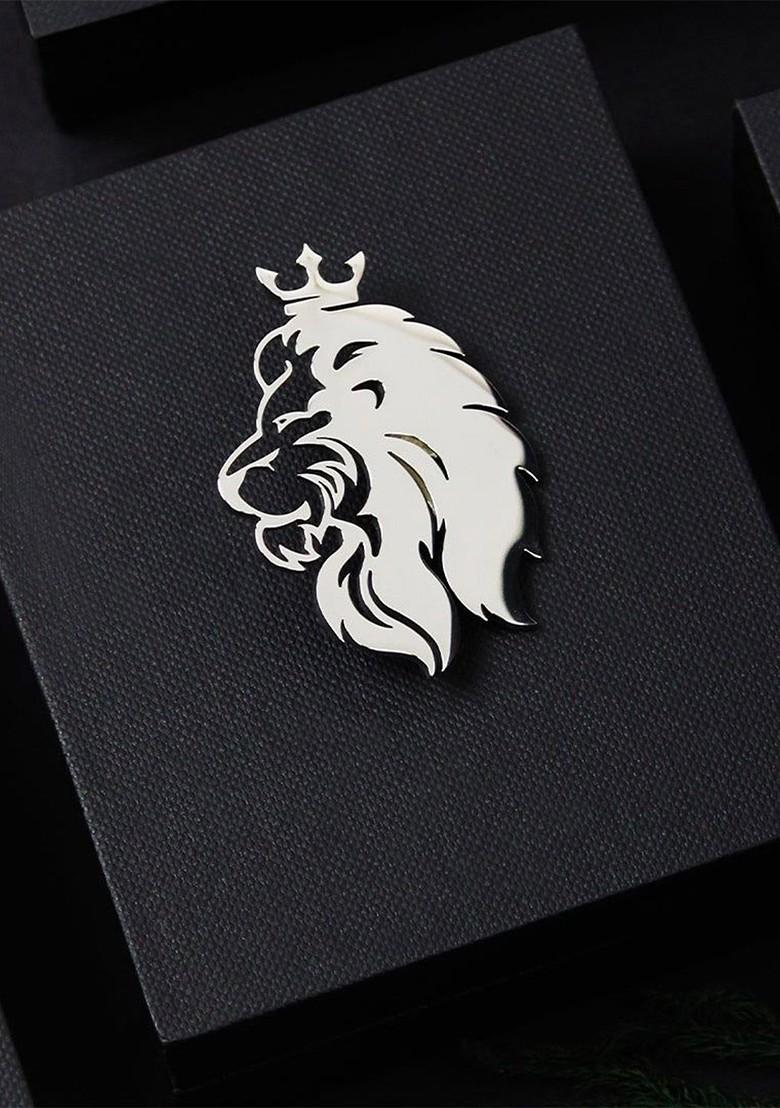 Men Regal Lion Silver Minimal Lapel Pin Brooch