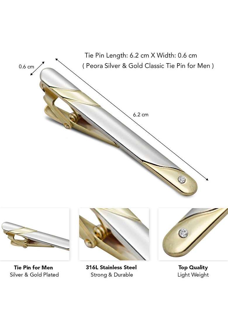 Stainless Steel Artificial Stone Studded Tie Pin With Red Rose - Indya