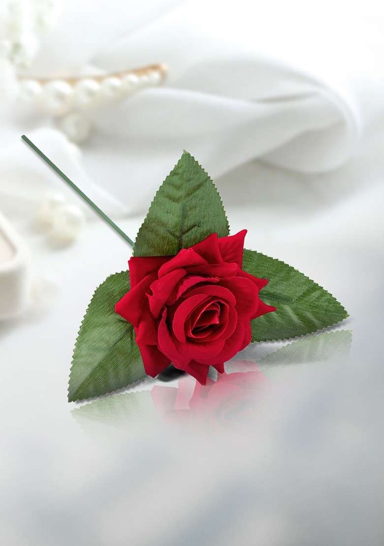 Stainless Steel Artificial Stone Studded Tie Pin With Red Rose - Indya