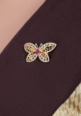 Women Gold Plated Stone Studded Butterfly Shape Brooch