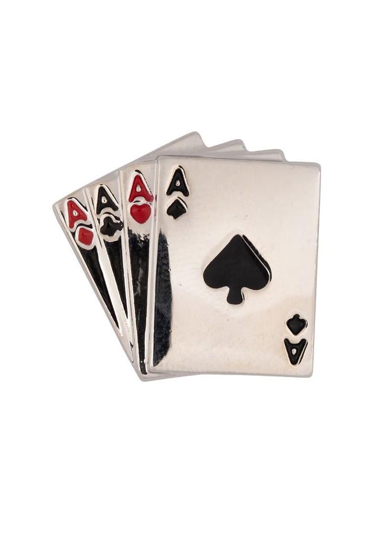 Rhodium Plated Metal Ace Card Charm Brooch