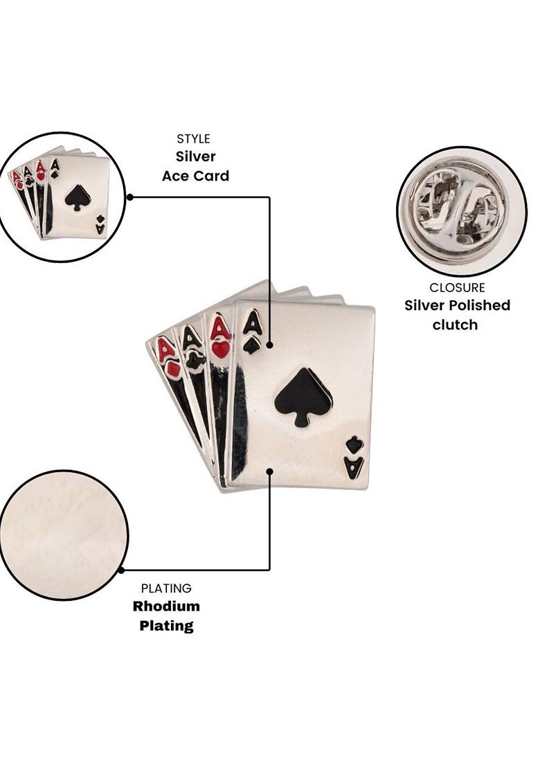 Rhodium Plated Metal Ace Card Charm Brooch