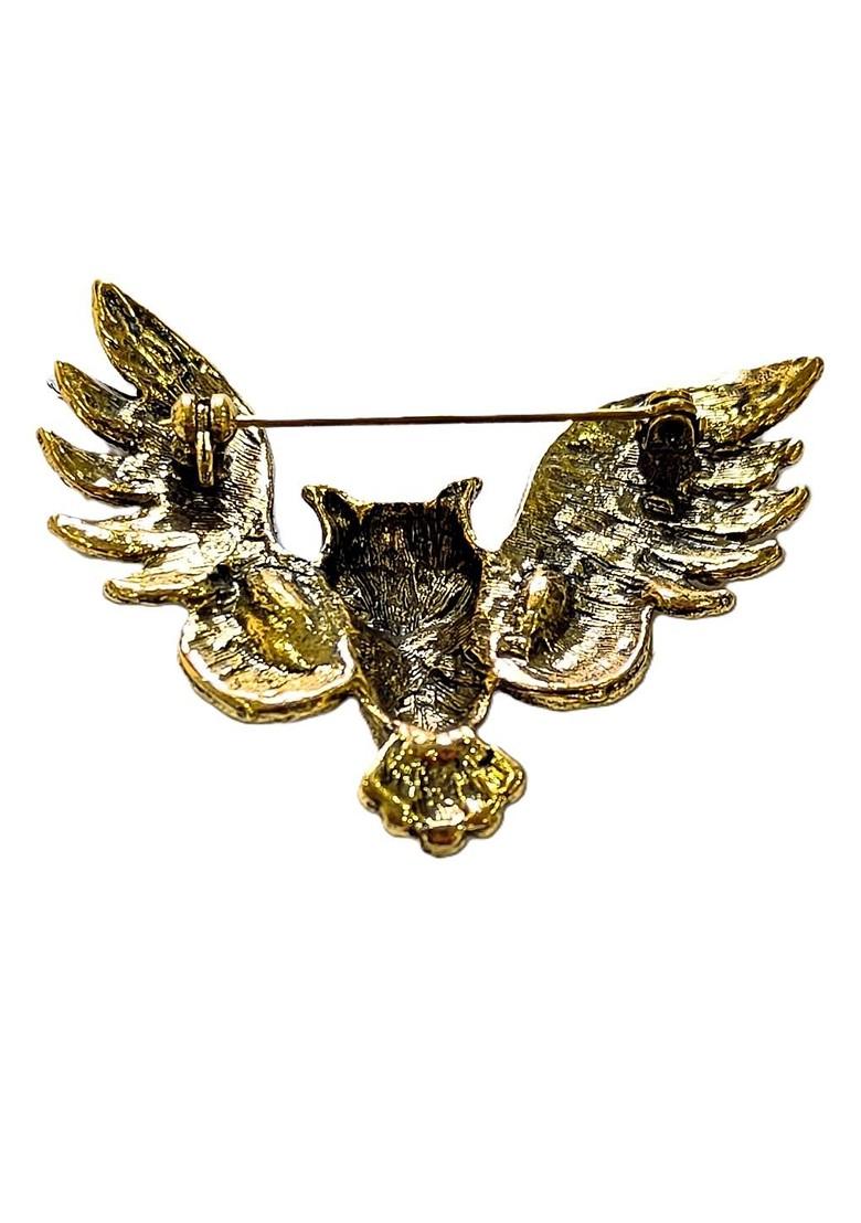 Unisex Gold Plated Owl Shaped Brooch With Artificial Stone Embellishment