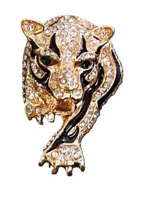 Unisex Gold Toned Tiger Face Shaped Alloy Brooch