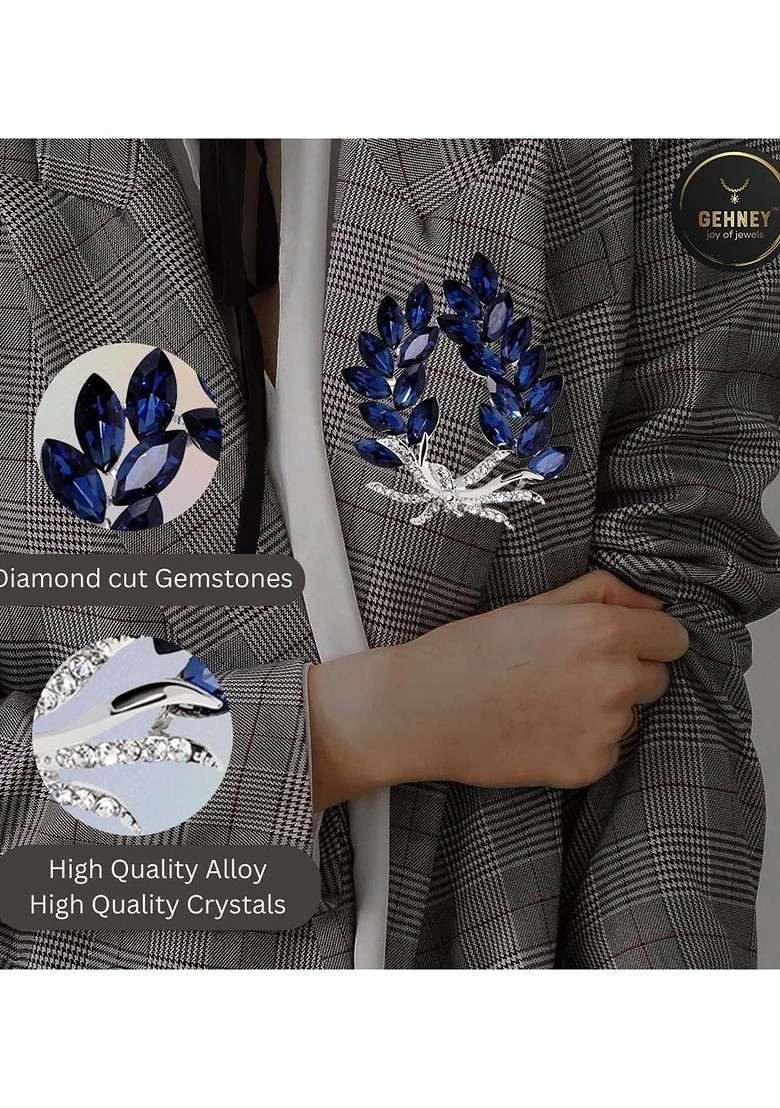 Unisex Blue Plated Metal Brooch - Indya