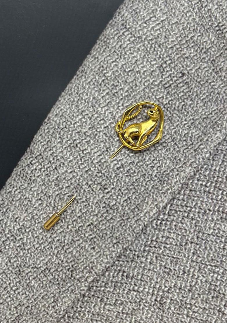 Men Kitty Design Laple Pin Minimal Brooch