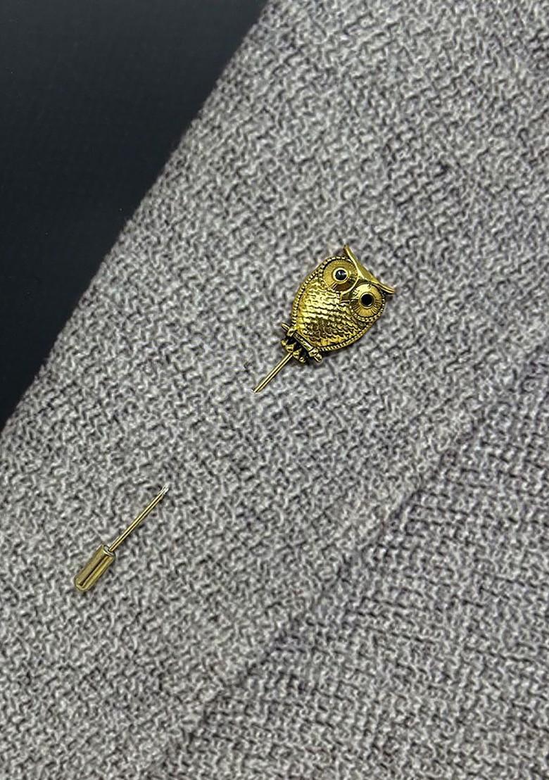 Men Owl Design Laple Pin Minimal Brooch