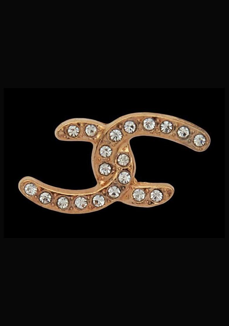 Rose Gold Plated Rimestone Studded Statement Cc Brooch