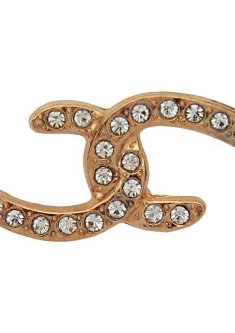 Rose Gold Plated Rimestone Studded Statement Cc Brooch