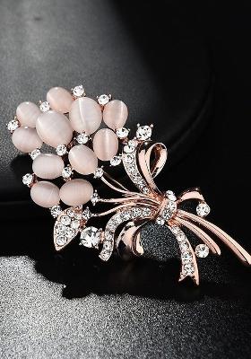 Women Peach Coloured Rose Gold Toned Stone Studded Bouquet Shaped Brooch