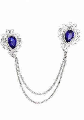 Men Stone Studded Suit Shirt Stud Lapel Pin Chain Tassel Brooch