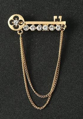 Men Crystal Studded Chain Tassel Brooch Lapel Pin