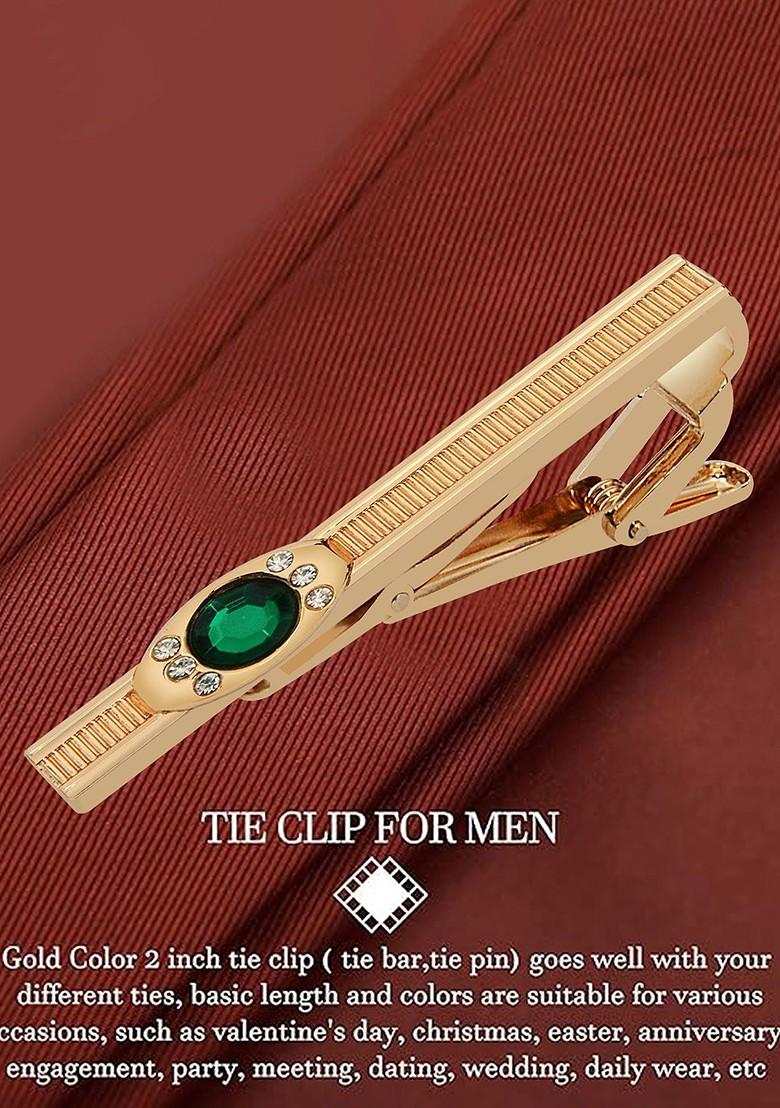 Men Gold Real Stones Studded Tie Pin Statement Brooch