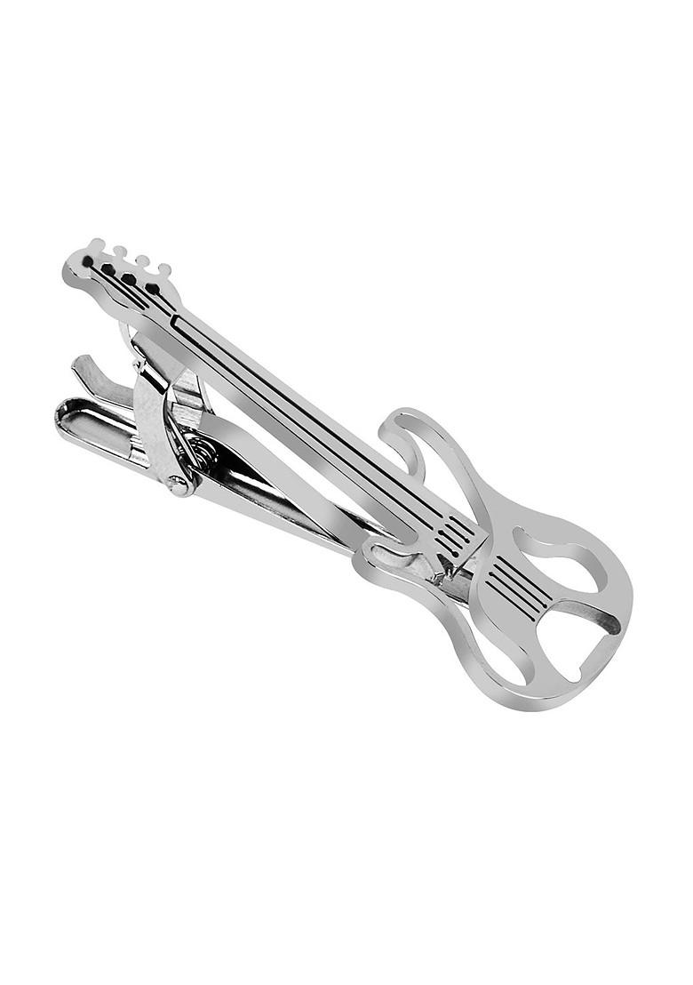 Men Guitar Shaped Silver Plated Tie Pin