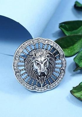 Men Metallic Toned Magestic Roar Lion Face Brooch