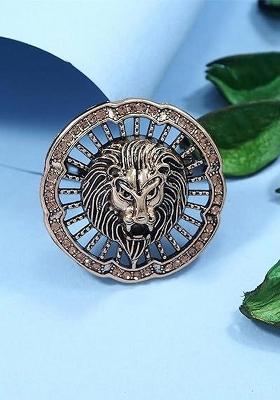 Men Metallic Toned Magestic Roar Lion Face Shaped Brooch