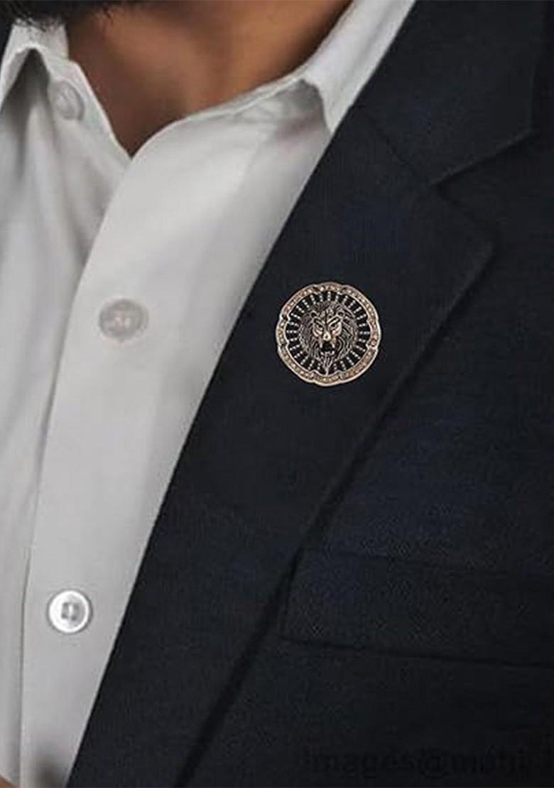 Men Metallic Toned Magestic Roar Lion Face Shaped Brooch