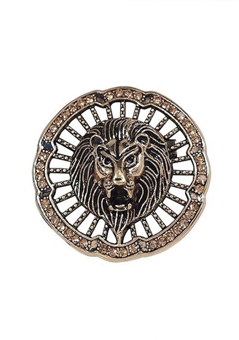 Men Metallic Toned Magestic Roar Lion Face Shaped Brooch