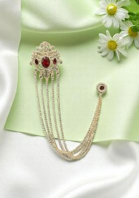 Men Rhinestone Floral 5 Layer Glittering Rhinestone Studded Chain Brooch