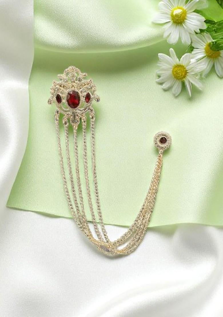 Men Rhinestone Floral 5 Layer Glittering Rhinestone Studded Chain Brooch