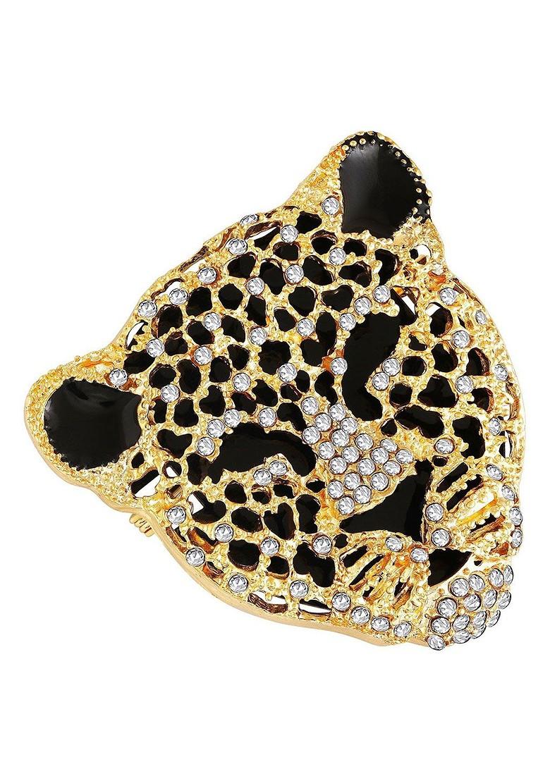 Men Stone Studded Lion Face Shaped Brooch
