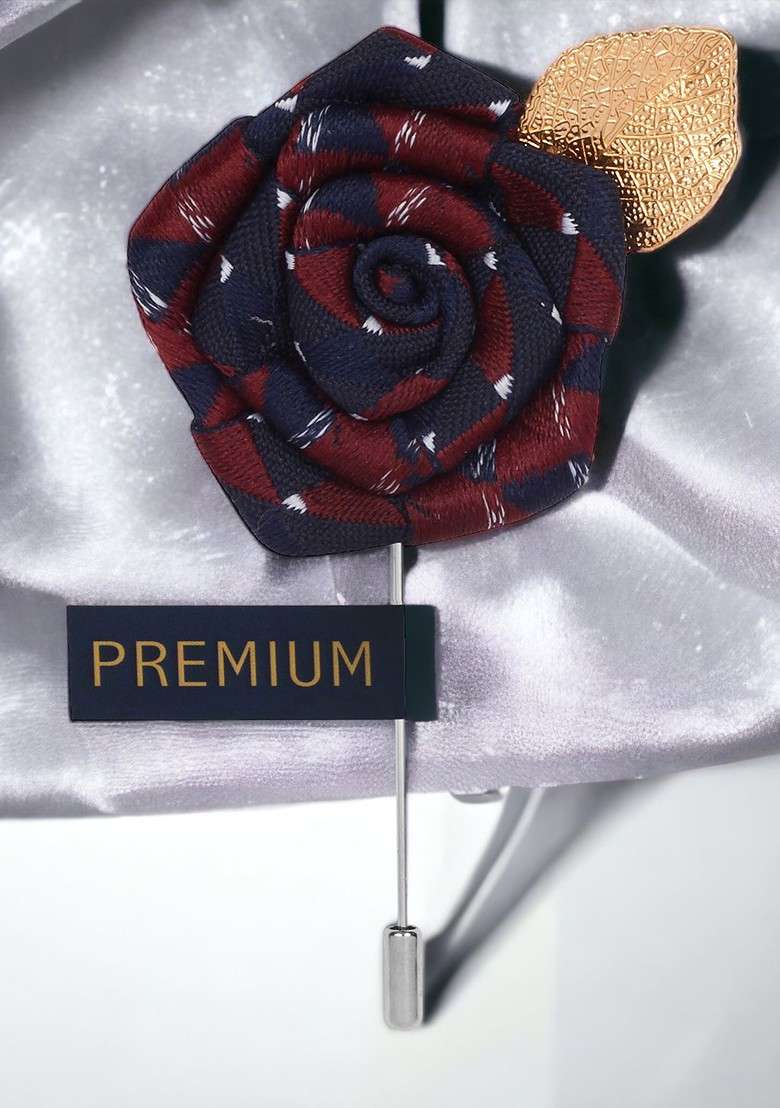 Unisex Maroon Blue Floral Pentagon Lapel Pin - Indya