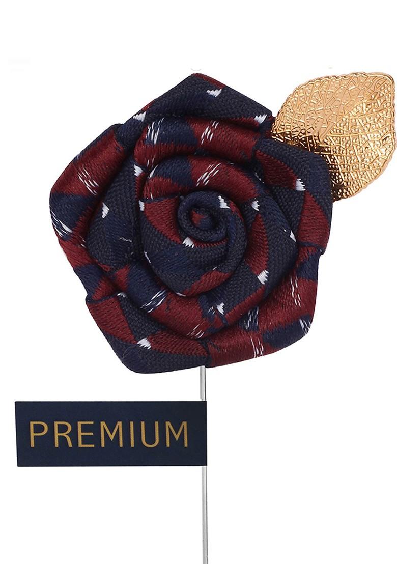 Unisex Maroon Blue Floral Pentagon Lapel Pin