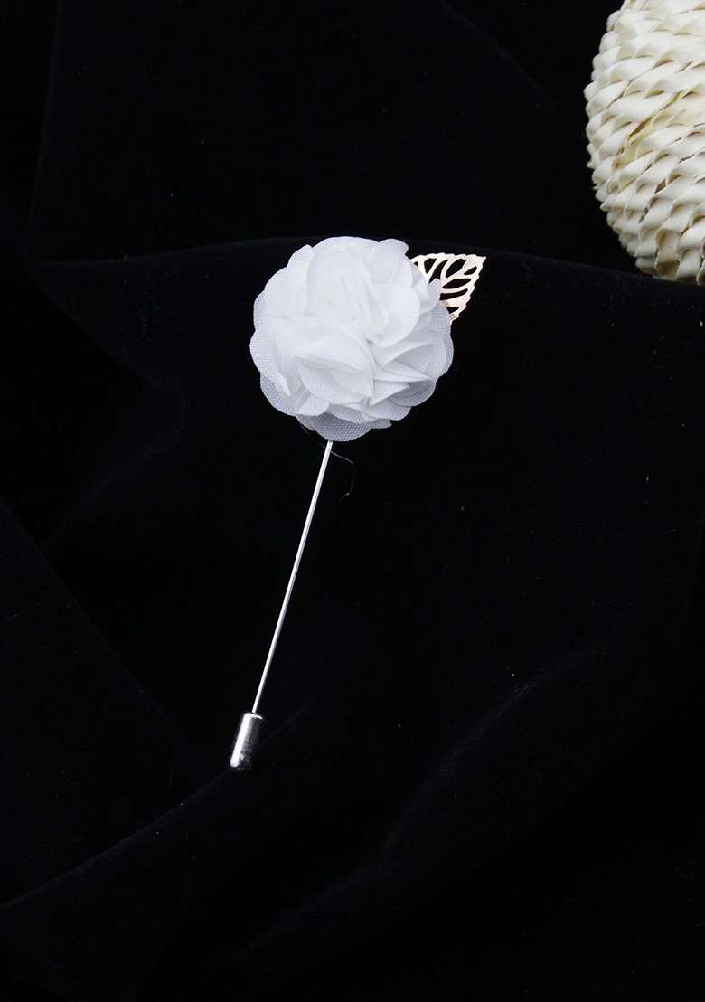 Unisex Off White Silver Toned Flower Shaped A Sombre Retreat Brooch Lapel Pin - Indya