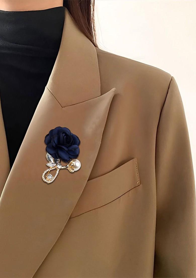 Stone Studded Pearls Beaded Retro Rose Flower Brooch