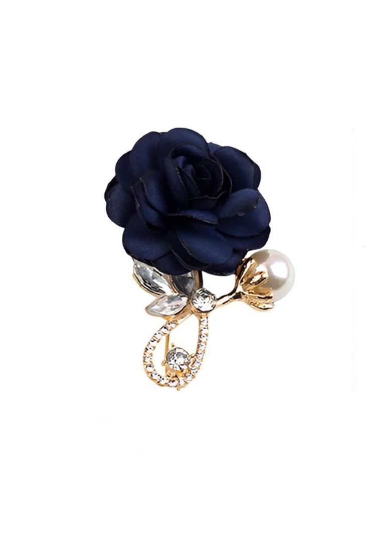 Stone Studded Pearls Beaded Retro Rose Flower Brooch