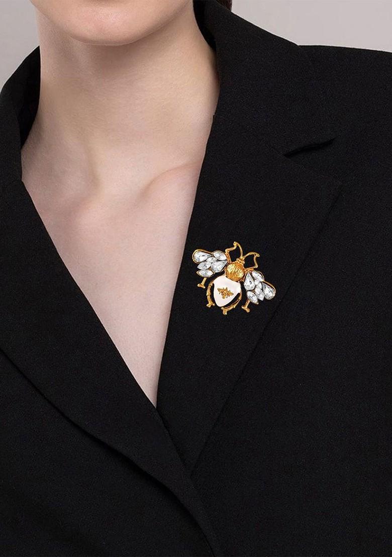 Meenakari Stone Studded Bee Shaped Lapel Pin Brooch