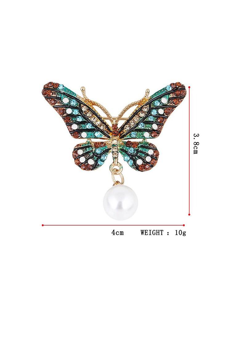 Women Gold Plated Multicolor Crystal Butterfly Shaped Brooch Pin