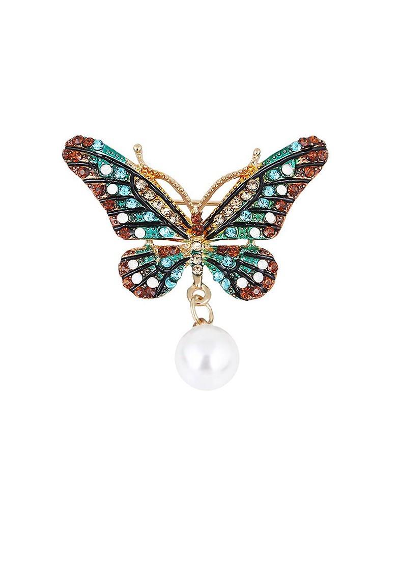 Women Gold Plated Multicolor Crystal Butterfly Shaped Brooch Pin