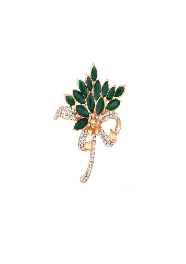 Women Artificial Stone Studded Floral Shape Brooch