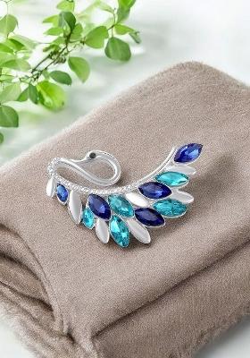Women Swan Shaped Stone Studded Brooch