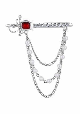 Men Stones Studded Beaded Layered Sword Shaped Brooch