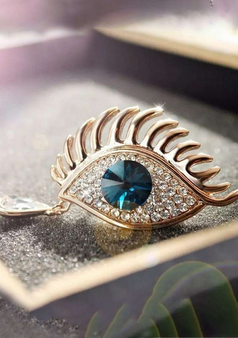 Gold Plated Stone Studded Illumanity Third Eye Charm Brooch - Indya